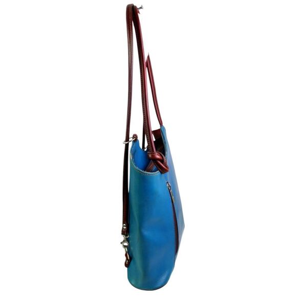 Florence BLUE GENUINE LEATHER BROWN TRIM SHOULDER BAG CONVERTIBLE BACKPACK PURSE main image 12